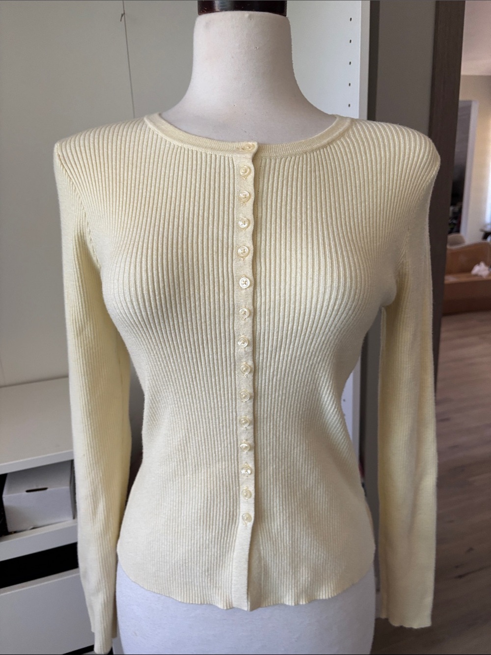 Sincerely Jules Cream Ribbed Button-Front Cardigan